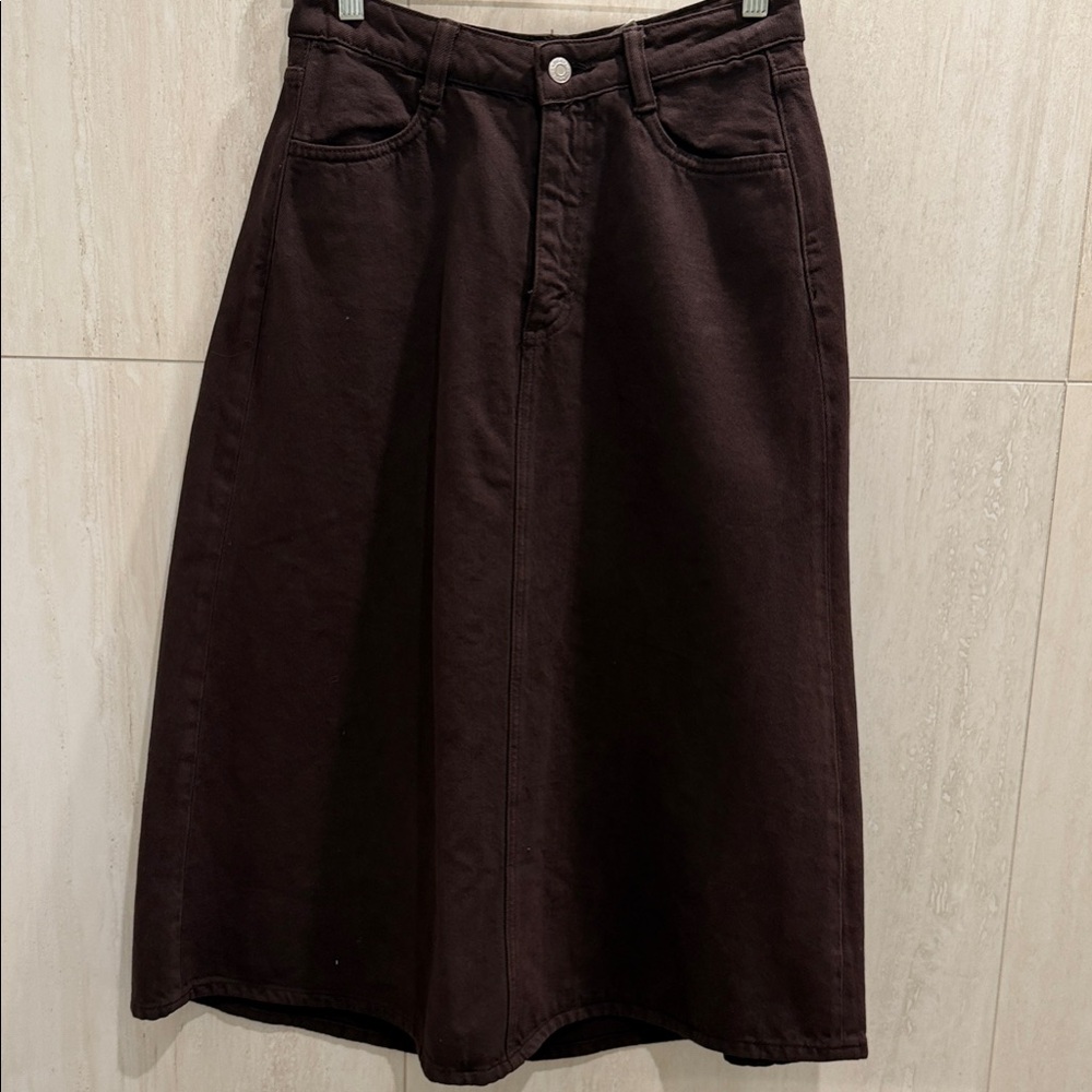 A-line Brown Denim Skirt
